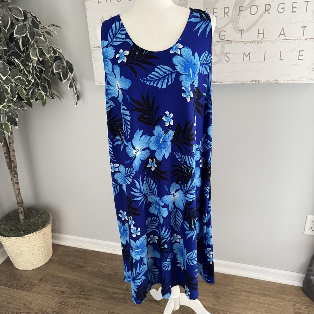Aloha Fashion Dress Womens One Size Blue Hawaiian Tropical Floral Maxi Sundress‎